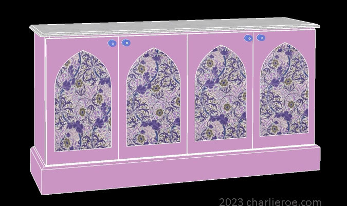 new Gothic Gothique Gotik 4 door painted sideboard cabinet with decorative Lancet door panels