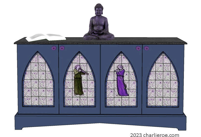 new Gothic Gothique Gotik 4 door painted sideboard cabinet with decorative Lancet door panels