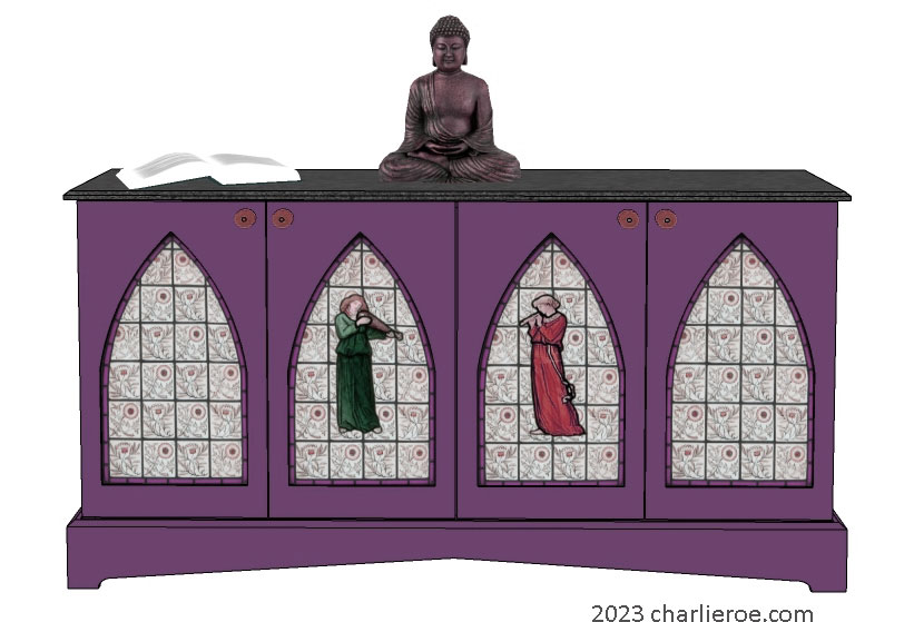 new Gothic Gothique Gotik 4 door painted sideboard cabinet with decorative Lancet door panels
