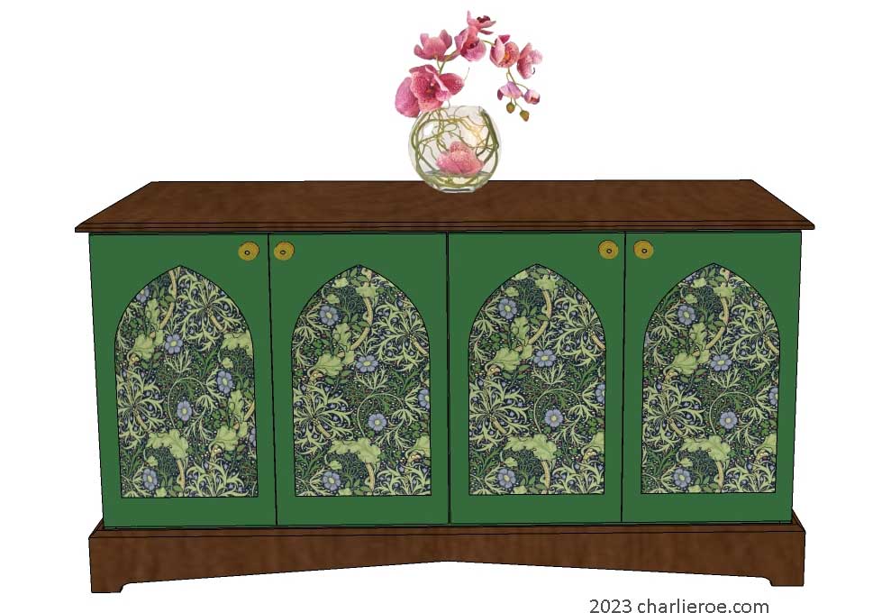 new Gothic Gothique Gotik 4 door painted sideboard cabinet with decorative Lancet door panels