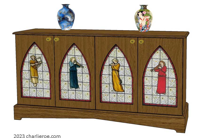 new Gothic Gothique Gotik 4 door painted sideboard cabinet with decorative Lancet door panels