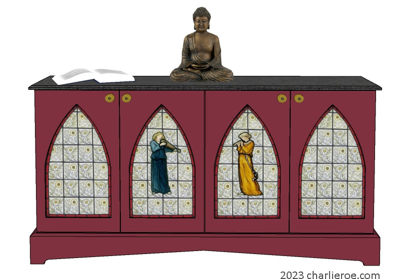 new Gothic Gothique Gotik 4 door painted sideboard cabinet with decorative Lancet door panels