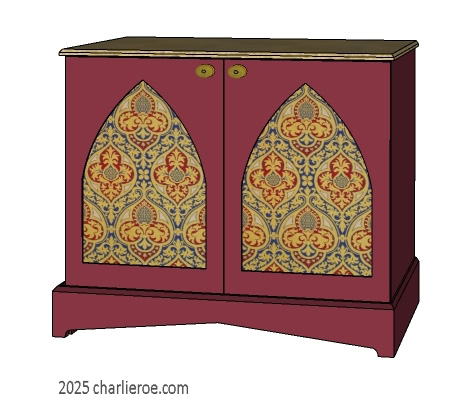 new Gothic Revival Gothique Gotik 2 door painted sideboard cabinet with decorative Lancet door panels
