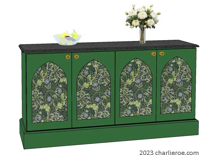 new Gothic Gothique Gotik 4 door painted sideboard cabinet with decorative Lancet door panels