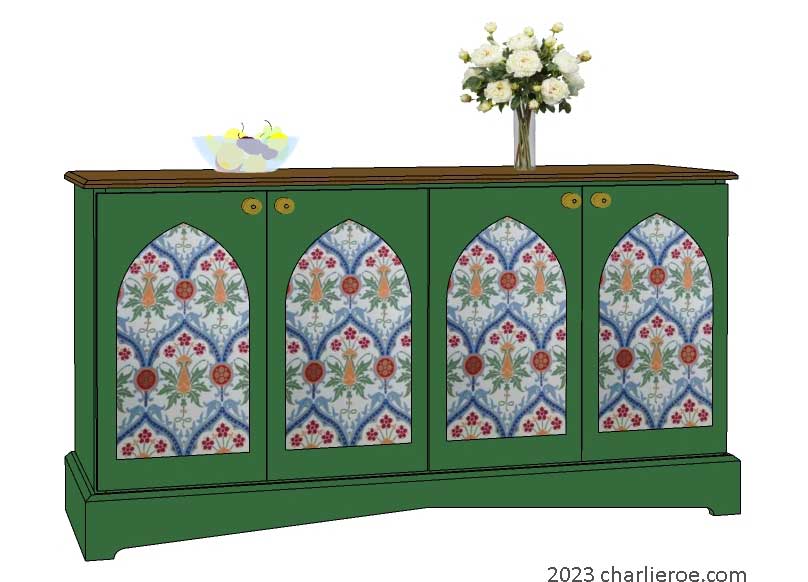 new Gothic Gothique Gotik 4 door painted sideboard cabinet with decorative Lancet door panels