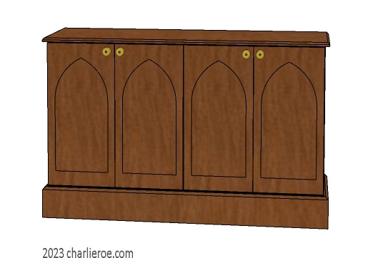new Gothic Gothique Gotik 4 door painted sideboard cabinet with decorative Lancet door panels
