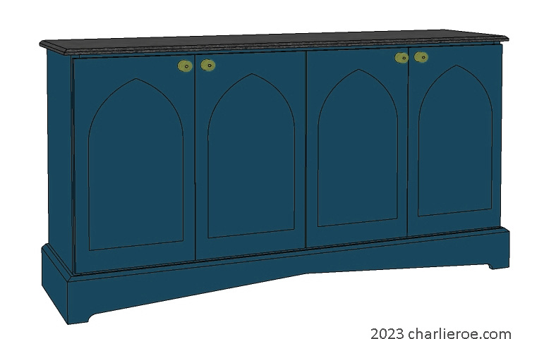 new Gothic Gothique Gotik 4 door painted sideboard cabinet with decorative Lancet door panels