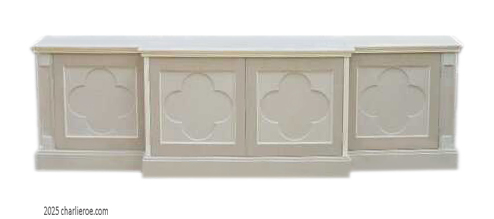 new new Gothic Revival style Gothique Gotik 4 door painted sideboard cabinet with decorative quatrefoil door panels