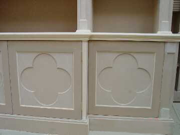 new new Gothic Revival style Gothique Gotik 4 door painted sideboard cabinet with decorative quatrefoil door panels