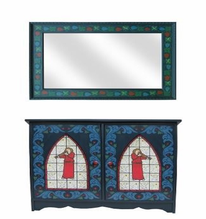 William Morris Reformed Gothic style 2 door painted sideboard or console table
