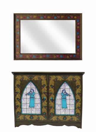 William Morris Reformed Gothic style 2 door painted sideboard or console table