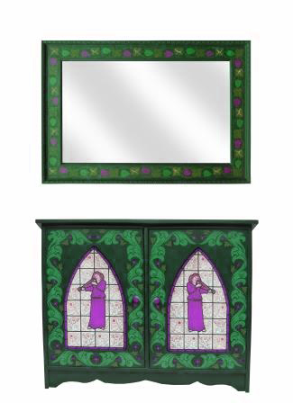 William Morris Reformed Gothic style 2 door painted sideboard or console table