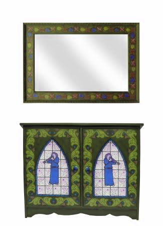 William Morris Reformed Gothic style 2 door painted sideboard or console table