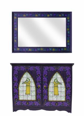 William Morris Reformed Gothic style 2 door painted sideboard or console table