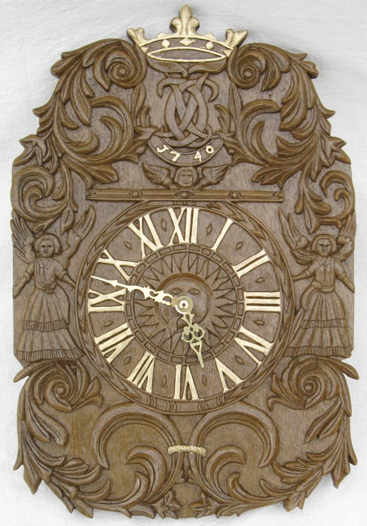 C18th German painted & carved wall clock folk Art