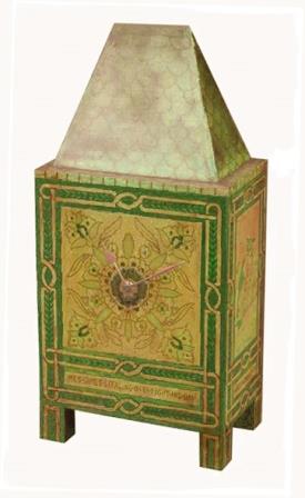 Gothic Revival painted mantle clock in the style of William Burges