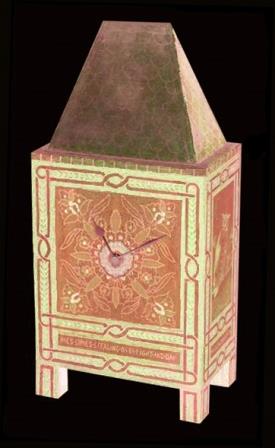 Gothic Revival painted mantle clock in the style of William Burges
