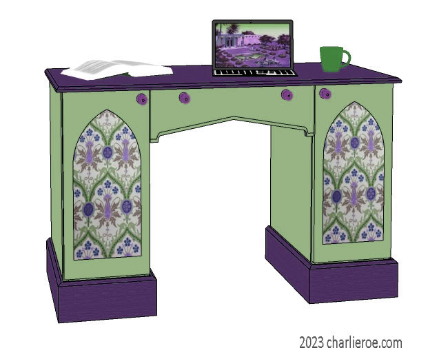 new Gothic painted 2 door 1 drawer desk with lancet & Tudor arches and decorative door panels