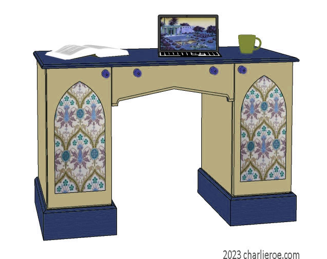 new Gothic painted 2 door 1 drawer desk with lancet & Tudor arches and decorative door panels