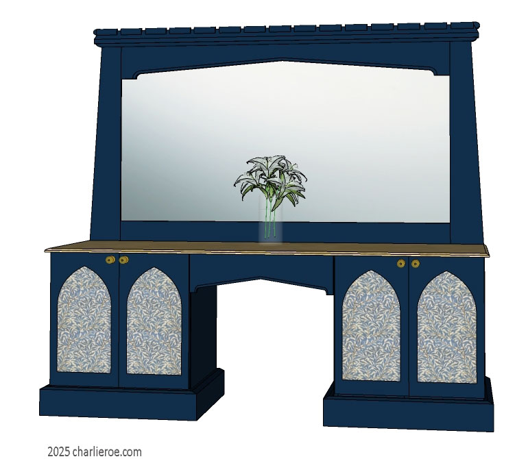 new Gothic painted 4 door 1 drawer desk with lancet & Tudor arches and decorative door panels
