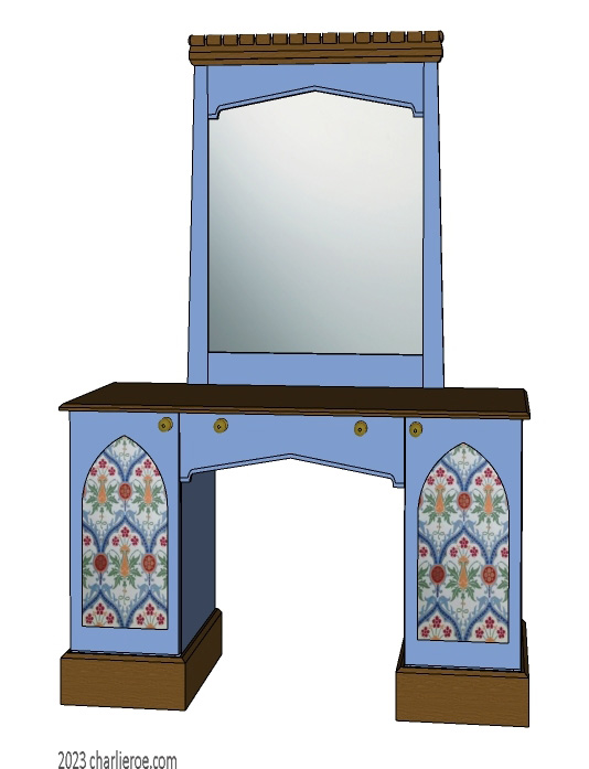 New Gothic Gothique Gotik Revival sideboard and matching Tudor arch painted mantle wall mirror frame