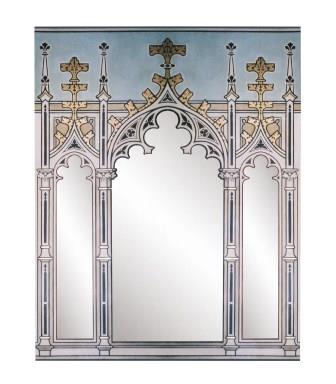 New Gothic Revival style painted & gilded triple tryptych mirror frame