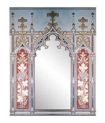 New Gothic Revival style painted & gilded triple tryptych mirror frame