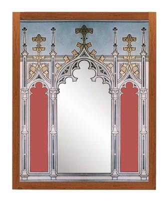 New Gothic Revival style painted & gilded triple tryptych mirror frame