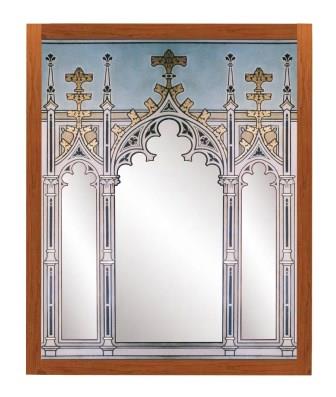 New Gothic Revival style painted & gilded triple tryptych mirror frame