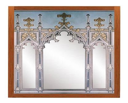 New Gothic Revival style painted & gilded triple tryptych mirror frame