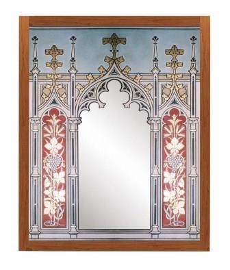 New Gothic Revival style painted & gilded triple tryptych mirror frame