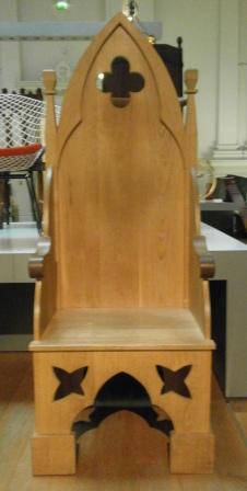 Gothic Oak throne chair seat furniture in Machester City Art Gallery