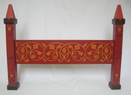 Wm Burges painted stencilled gilded Reformed Gothic Revival bed and bedroom furniture