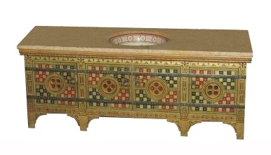William Burges Gothic Revival painted castellated washstand vanity unit for Lady Bute's bedroom at Castell Coch furniture