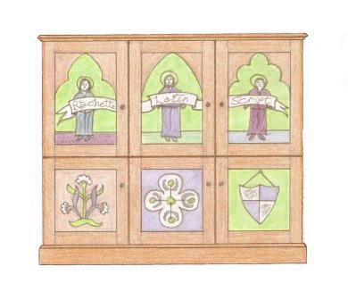 Wm Burges painted stencilled gilded Reformed Gothic Revival TV stereo unit cabinet furniture