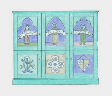 Wm Burges painted stencilled gilded Reformed Gothic Revival TV stereo unit cabinet furniture
