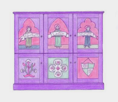 Wm Burges painted stencilled gilded Reformed Gothic Revival TV stereo unit cabinet furniture