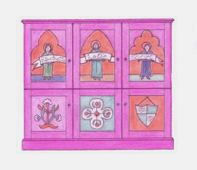 Wm Burges painted stencilled gilded Reformed Gothic Revival TV stereo unit cabinet furniture