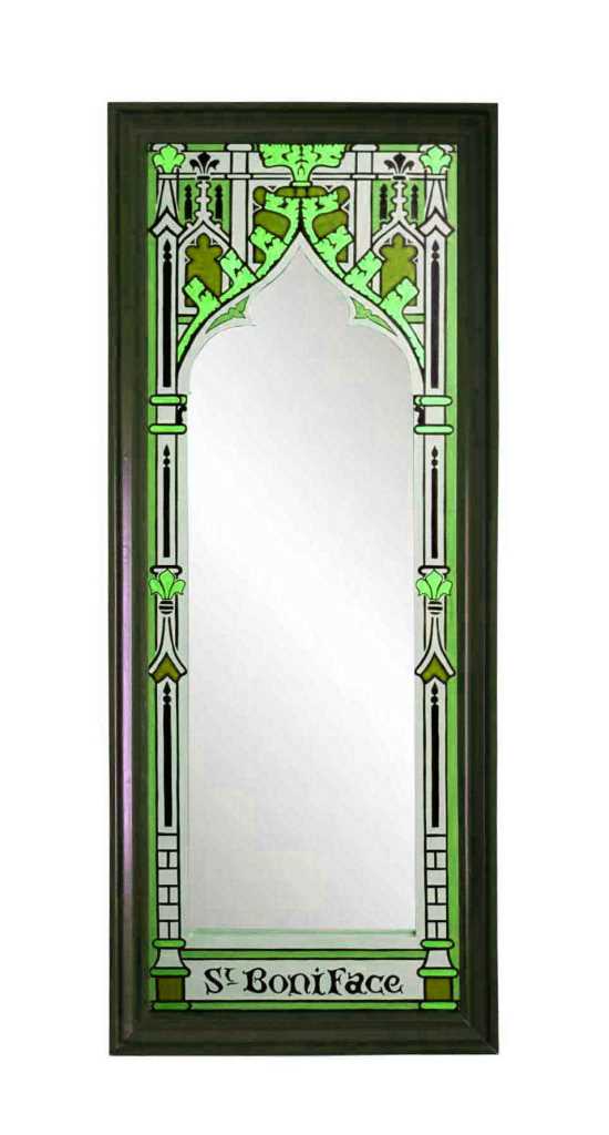William Burges Gothic Revival style gilded stencilled and painted mirror frame