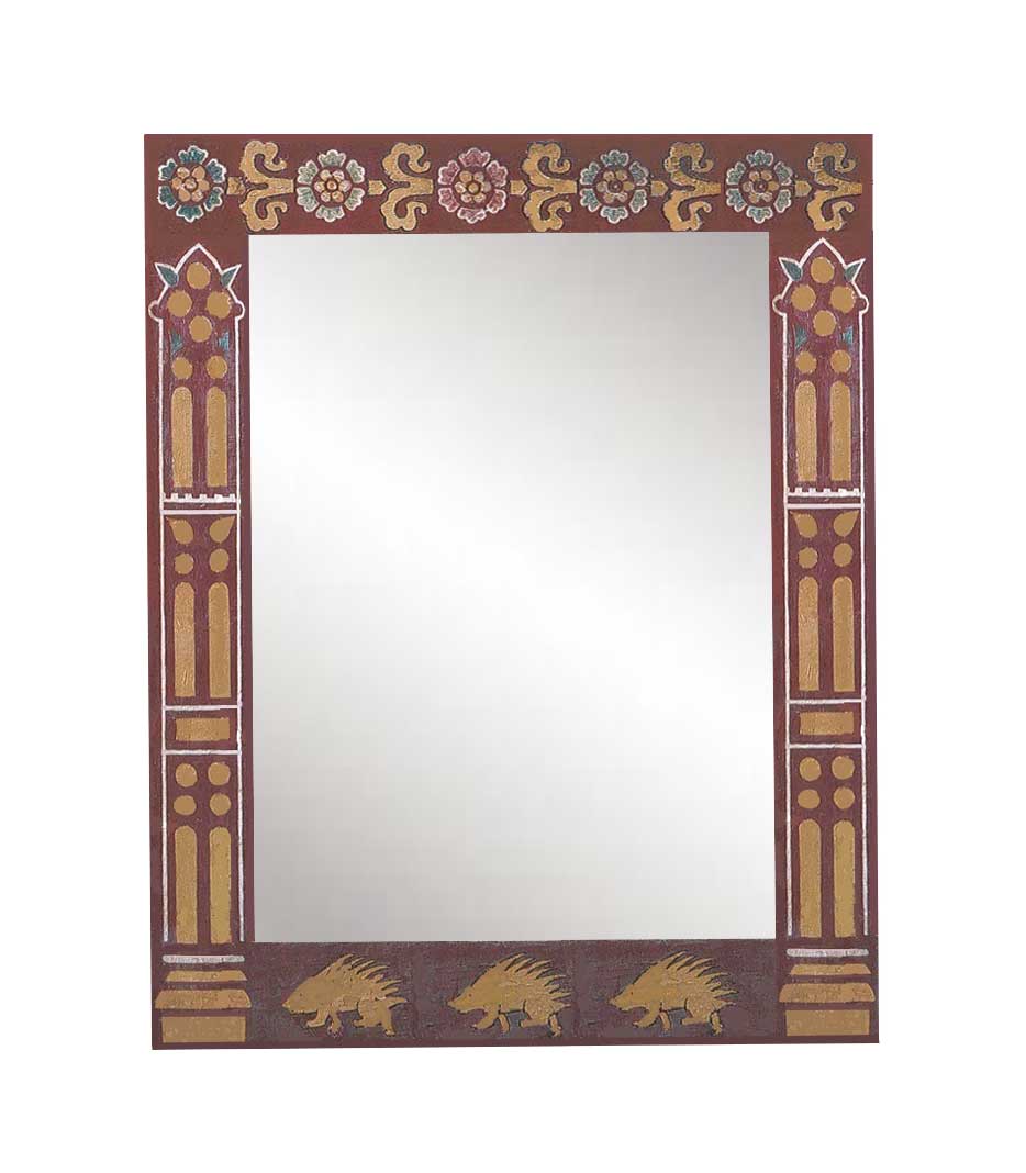 new William Burges Gothic Revival style stencilled & painted mirror frame