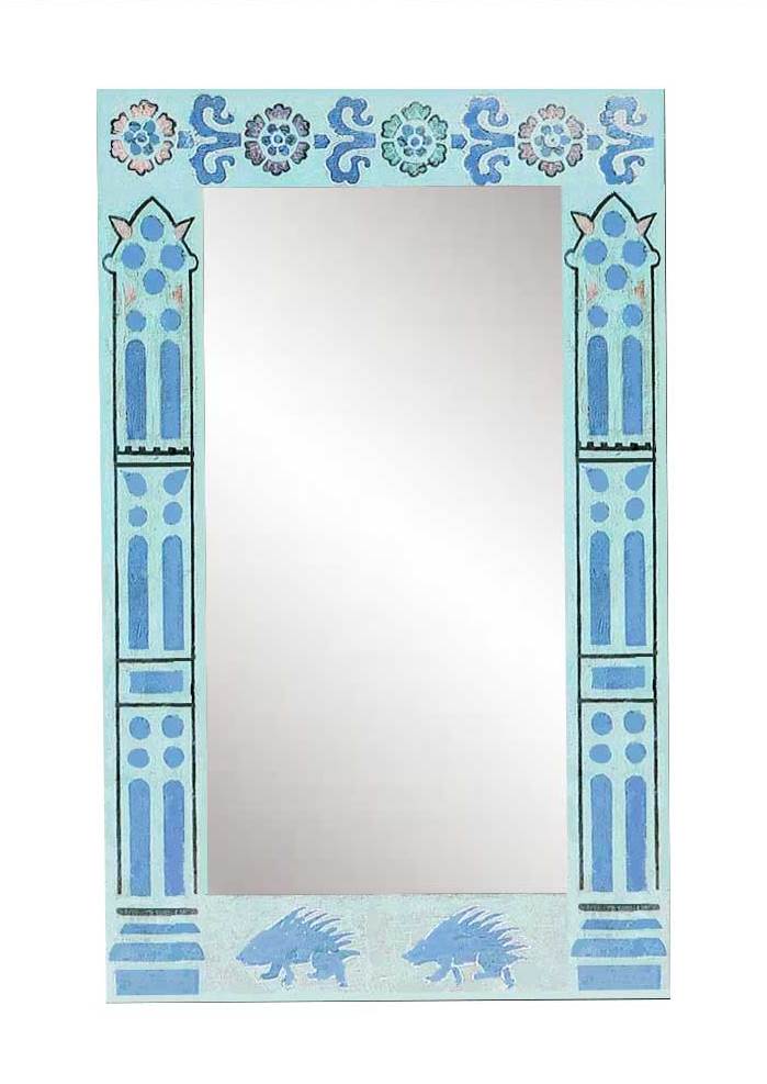 new William Burges Gothic Revival style stencilled & painted mirror frame