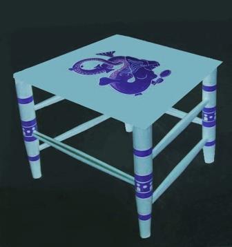 Wm Burges Gothic revival 'Mermaid' chair painted and gilded coffee table