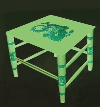 Wm Burges Gothic revival 'Mermaid' chair painted and gilded coffee table
