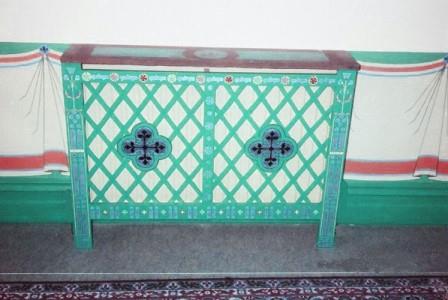 Wm Burges Gothic Revival style painted and gilded style radiator case