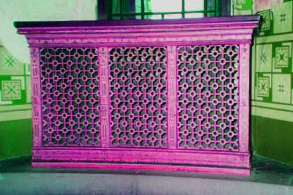 Wm Burges Gothic Revival style painted and gilded style radiator case from Castell Coch