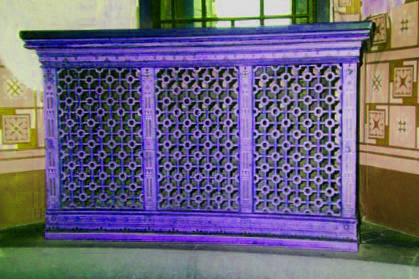 Wm Burges Gothic Revival style painted and gilded style radiator case from Castell Coch
