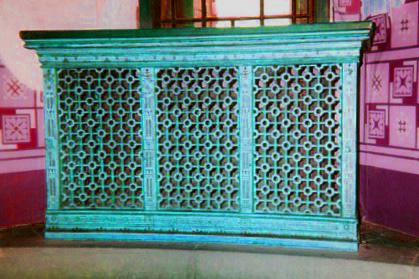 Wm Burges Gothic Revival style painted and gilded style radiator case from Castell Coch
