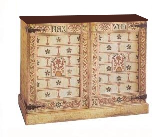 William Burges Gothic Revival style painted 'Flax & Wool' sideboard