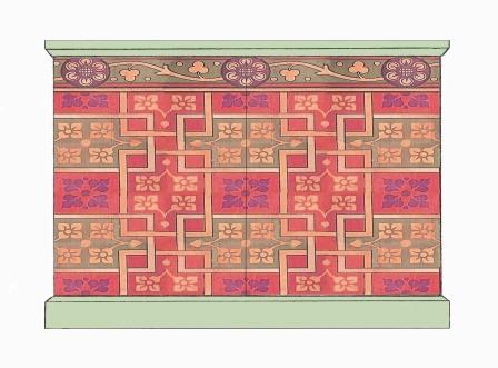 William Burges painted stencilled gilded Reformed Gothic Revival style sideboard cupboard furniture