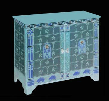 William Burges Gothic Revival style painted 'Fry' cabinet sideboard